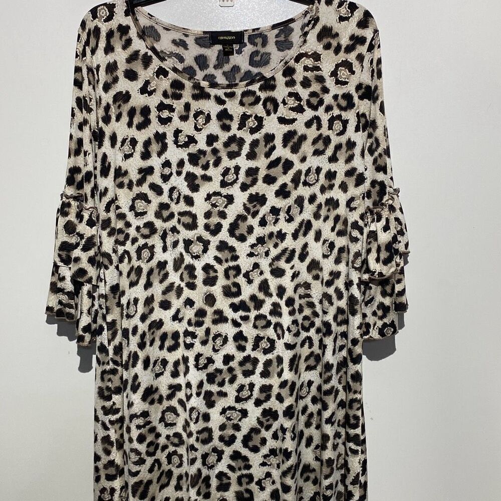Espresso Women's Multicolor Leopard Ruffle 3/4 Sleeve Pullover Mini Dress Large
